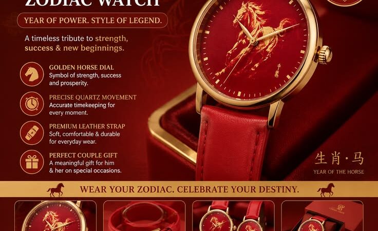Golden Horse Zodiac Watch ✨ | Chinese Style Red Couple Quartz Watch Gift