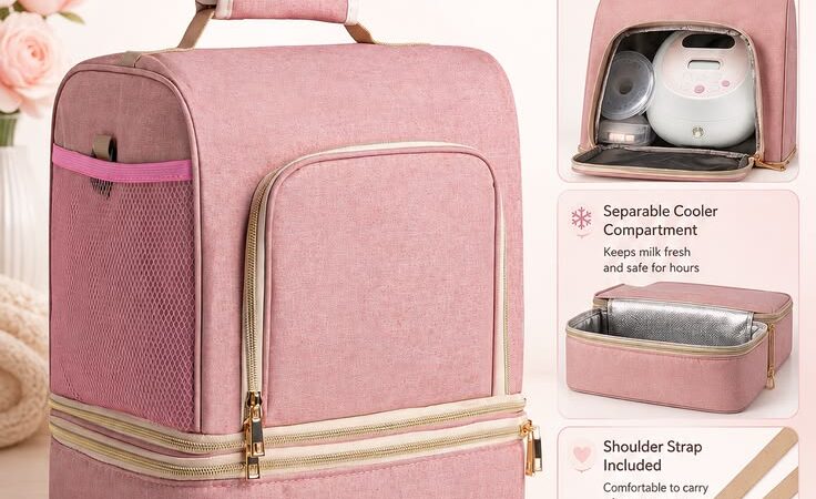 Pink Double-Layer Breast Pump Bag with Cooler