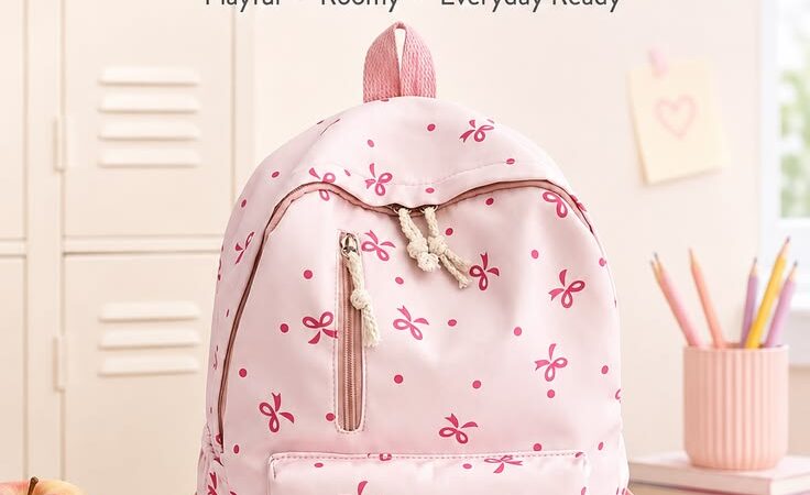 Cute Bow Print Large-Capacity Back-to-School Backpack