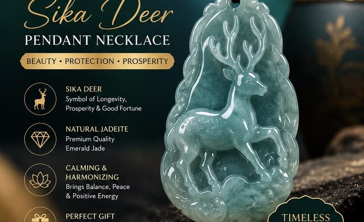 Natural Emerald Jade Sika Deer Pendant Necklace – Elegant Carved Jadeite Jewelry Gift