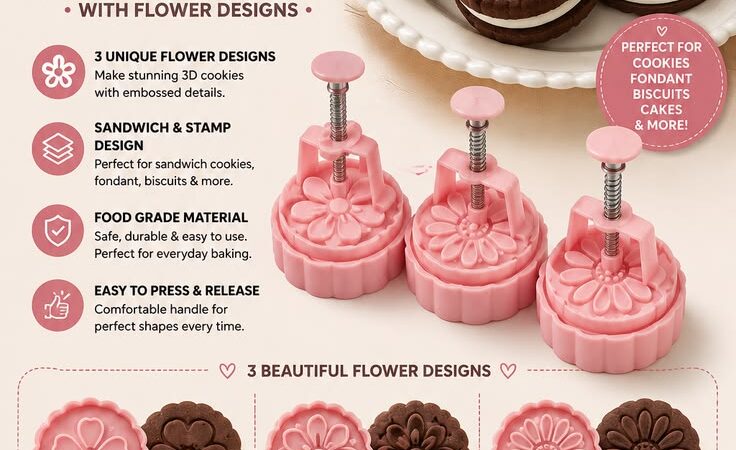 3Pcs Flower Cookie Cutters – Chocolate Sandwich Biscuit & Fondant Moulds