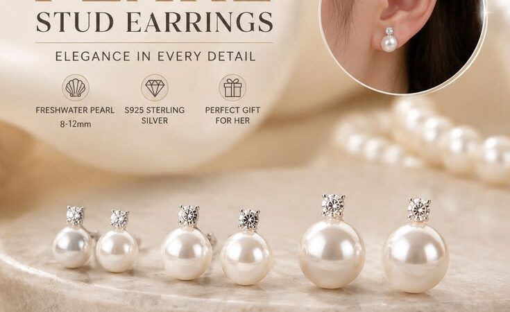 SenLissi 925 Sterling Silver Freshwater Pearl Stud Earrings