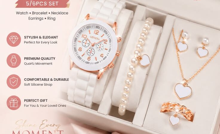 ✨ 5/6PCS Luxury Women Watch Jewelry Set | Elegant Quartz Watch & Accessories Gift ✨