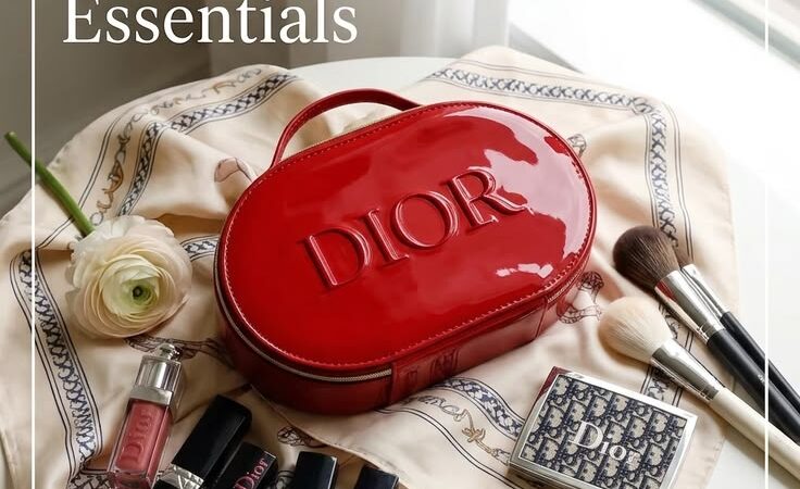 Authentic Dior Luxury Beauty Organizer: Glossy Red Patent Leather Oval Travel Pouch & Makeup Kit
