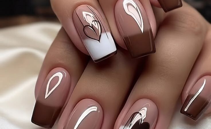 Coffee & Hearts Minimalist Glossy Press-On Nails