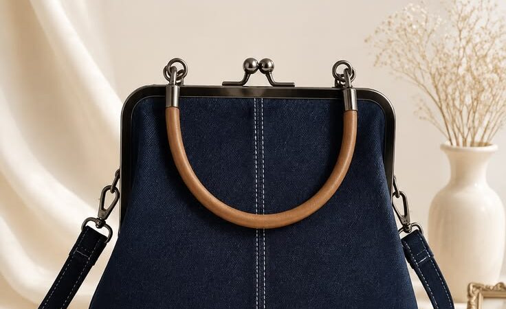 Vintage Navy Blue Denim Handbag for Women