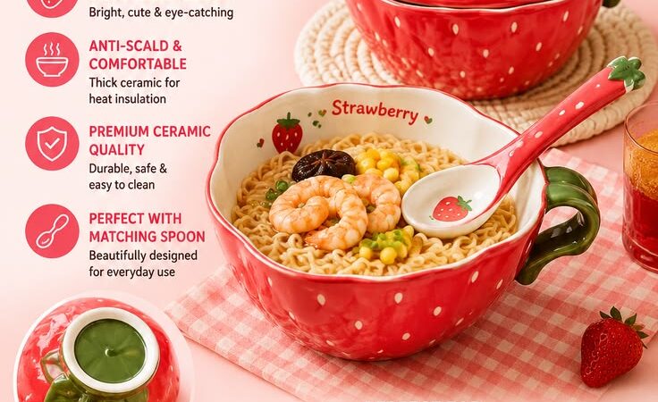 Sweeten Mealtime with This Adorable Strawberry Ceramic Ramen Bowl Set ๐๐