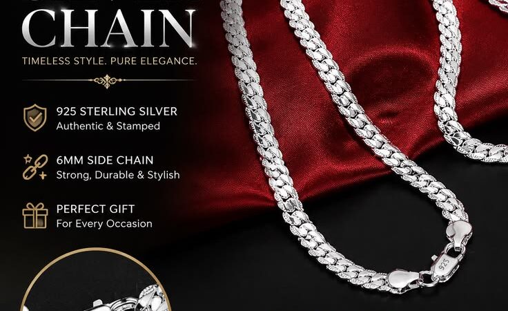925 Sterling Silver 6mm Side Chain Necklace for Men & Women
