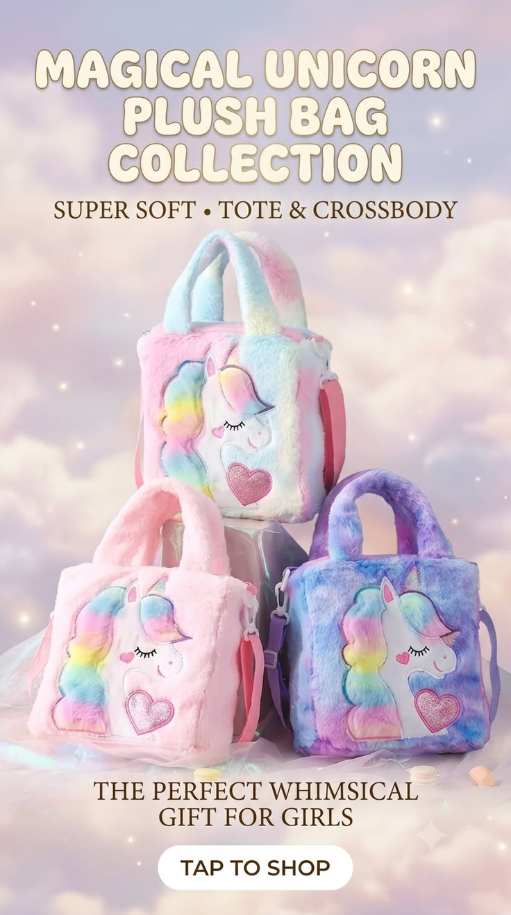 Magical Unicorn Plush Handbag for Girls | Cute Kids Crossbody Bag 🦄✨