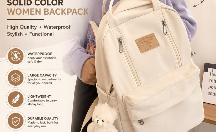 DIHE Solid Color Women’s Backpack | Stylish Waterproof School & Everyday Bag