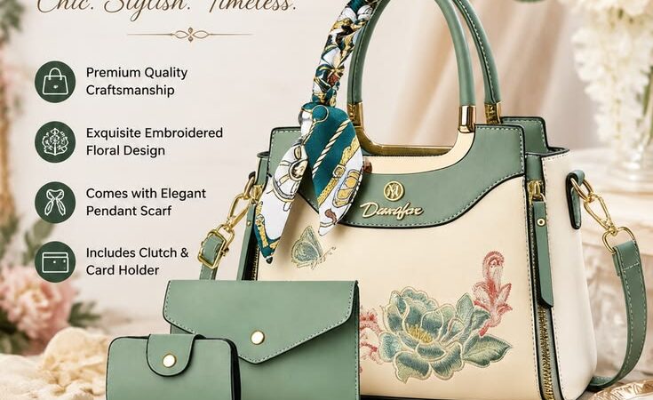 Elegant 3-Piece Embroidered Handbag Set | Luxury Women’s Purse with Clutch & Card Holder