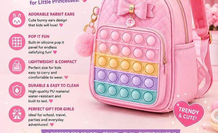 Cute Pop It Rabbit Ears Backpack for Girls | Waterproof Kids School Bag & Princess Daypack