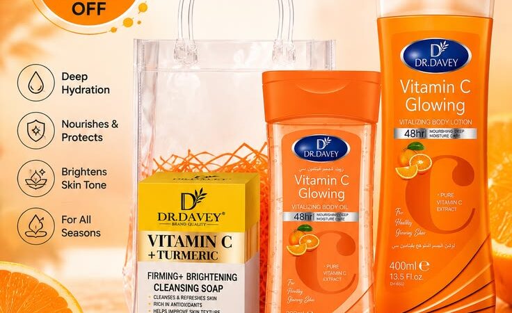 DR.DAVEY Vitamin C Skin Care 3-Piece Set – Body Lotion, Soap & Body Oil | Glowing & Hydrated Skin |