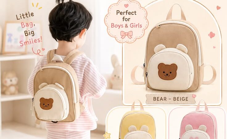 Cute Korean Canvas Kids Backpack – Kawaii Bear & Bunny School Bag