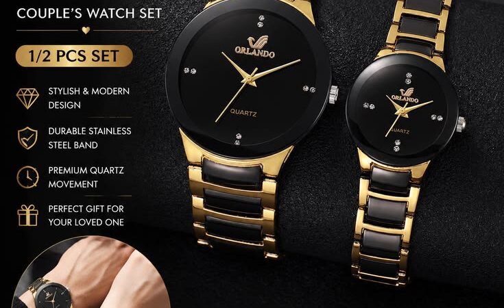 Luxury Couple Watch Set – Matching Gold & Black Quartz Watches for Him & Her