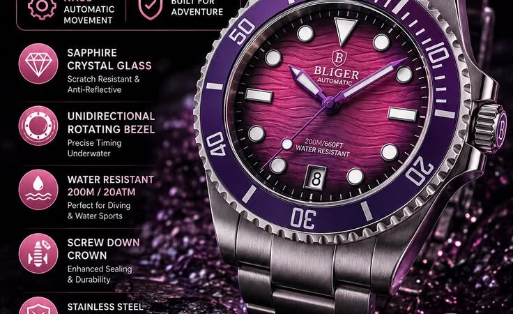 💜 BLIGER 40mm Automatic Dive Watch – NH35 Sapphire Crystal Men’s Luxury Watch