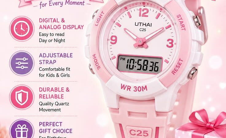 ⌚ UTHAI C25 Kids Digital & Analog Watch – Cute Pink Quartz Watch for Girls