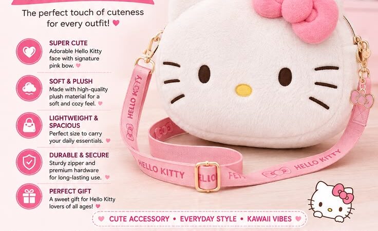 Hello Kitty Bow Crossbody Bag | Kawaii Plush Shoulder Purse for Women & Girls