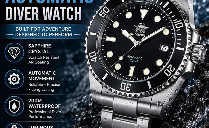 🌊 ADDIESDIVE AD2524 Automatic Diver Watch – 200M Waterproof Sapphire Men’s Watch