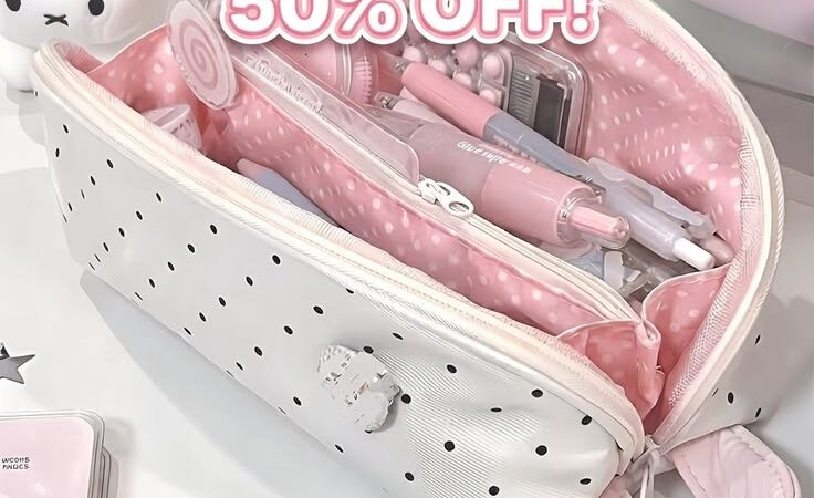 Kawaii Polka Dot Seashell Pencil Case | Large Capacity Organizer Bag