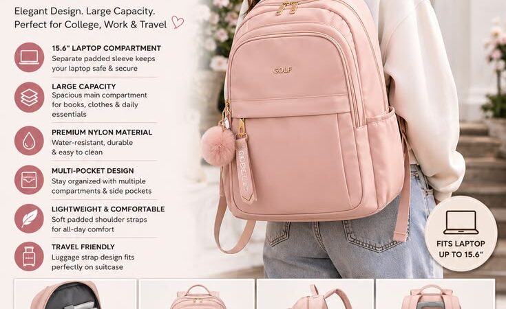 GOLF Women’s 15.6″ Laptop Backpack – Elegant Large Capacity Travel Bag