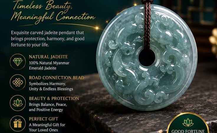 Natural Myanmar Jadeite Deep Blue Water Pendant Necklace – Carved Road Connection Bead Jewelry