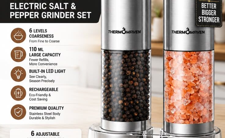 🧂 Electric Salt & Pepper Grinder Set | Fresh Flavor at the Touch of a Button