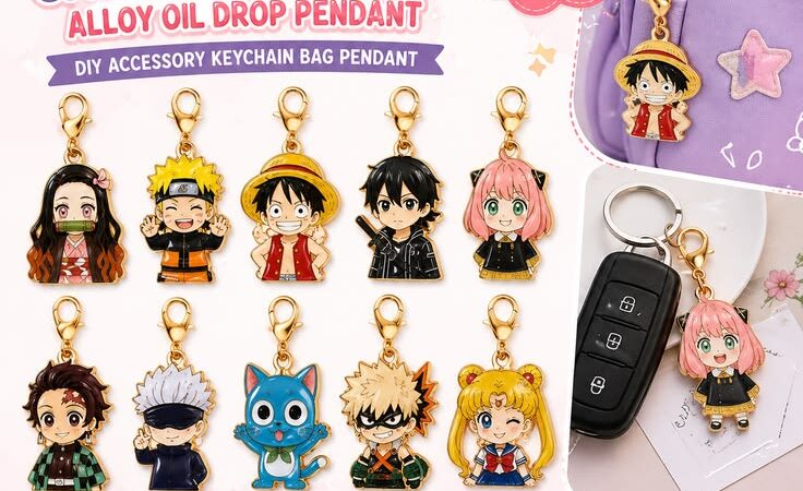 10pcs Cartoon Anime Alloy Pendant Set – Cute DIY Keychain & Bag Charms