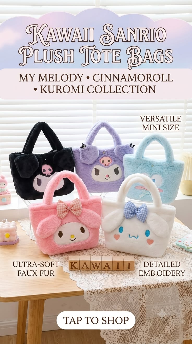 Kawaii Sanrio Plush Totes | My Melody, Kuromi & Cinnamoroll π
