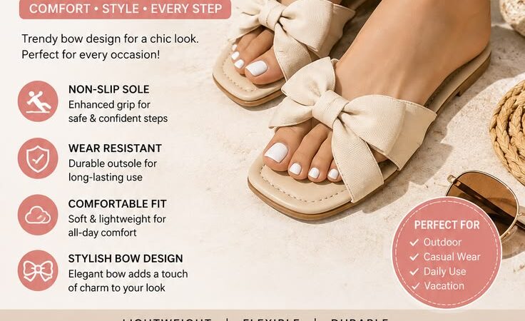 2026 Women’s Bow Flat Slippers | Comfortable Non-Slip Summer Sandals for Everyday Wear