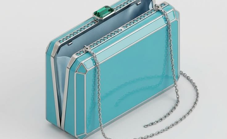 Luxury Turquoise Crystal Evening Clutch Bag for Women – Blue Green Wedding Party Purse with Long Chain