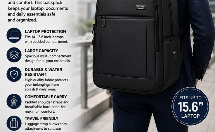 Classic Men’s Business Backpack | 15.6″ Laptop Travel & Student Bag