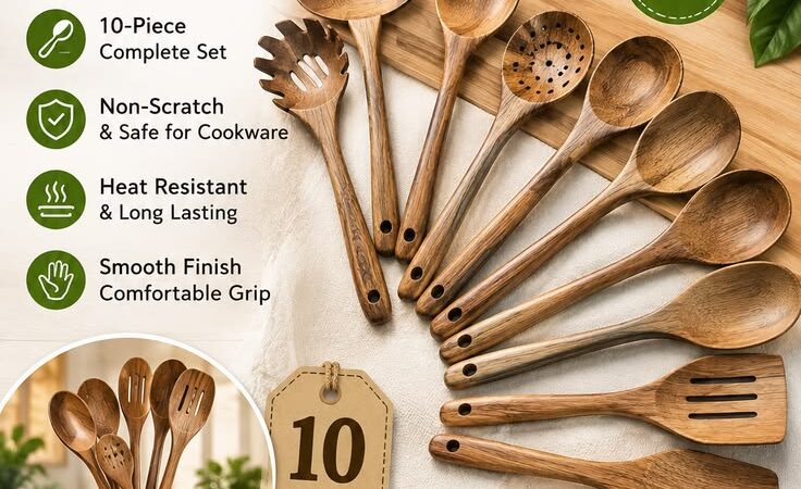 10-Piece Acacia Wood Cooking Utensil Set | Natural Kitchen Essentials