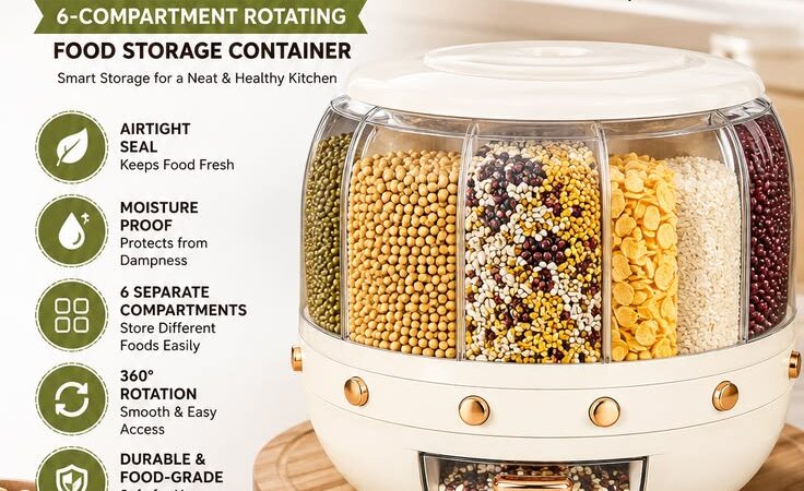 6-Compartment 360° Rotating Airtight Food Storage Container | Kitchen Pantry Organizer