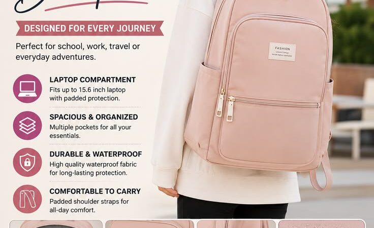 Women’s Laptop Backpack – Stylish Waterproof School, Work & Travel Bag