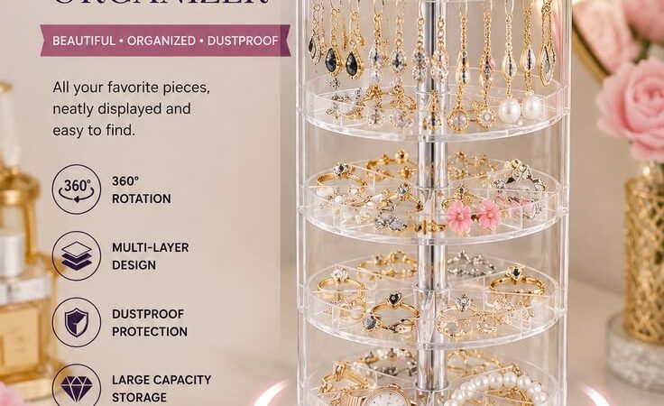 360° Rotating Jewelry Organizer | Elegant Space-Saving Storage Box
