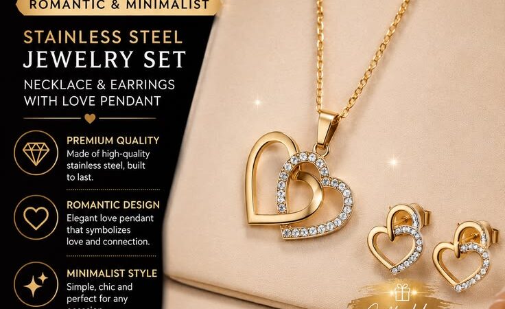 WOIWOI Stainless Steel Jewelry Set – Romantic Love Pendant Necklace & Earrings