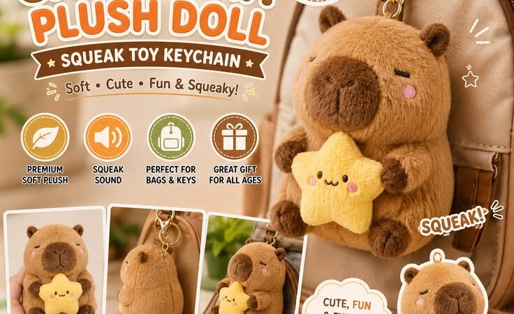 Cute Capybara Plush Keychain – Soft Star Squeaky Bag Charm & Gift