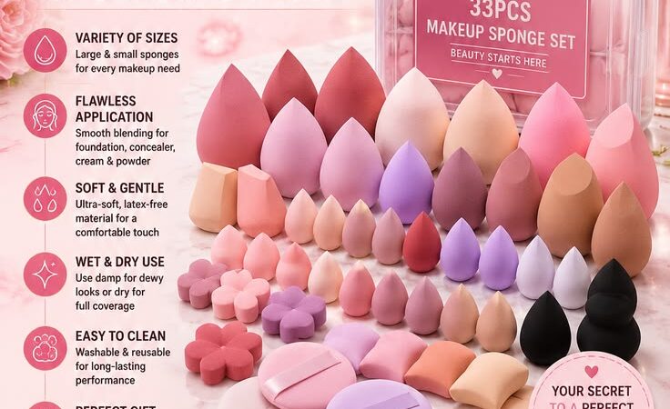 33PCS Makeup Sponge Set – Complete Beauty Blender Kit for Flawless Makeup