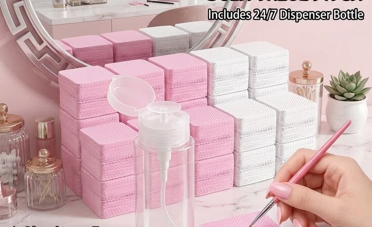 💅 600pcs Lint-Free Nail Wipes Set with Dispenser Pump Bottle! ✨