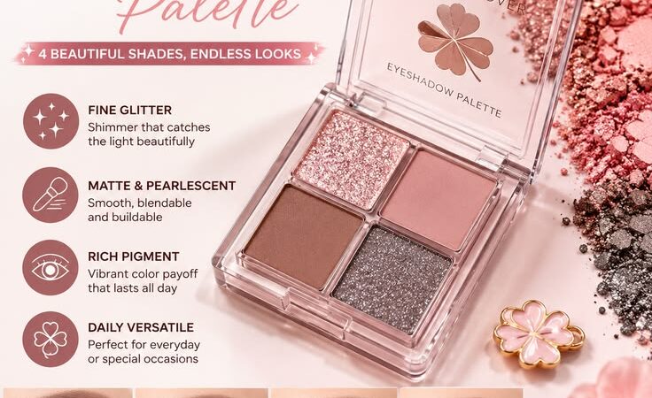 Lucky Clover 4-Color Eyeshadow Palette – Glitter, Matte & Pearlescent Shades