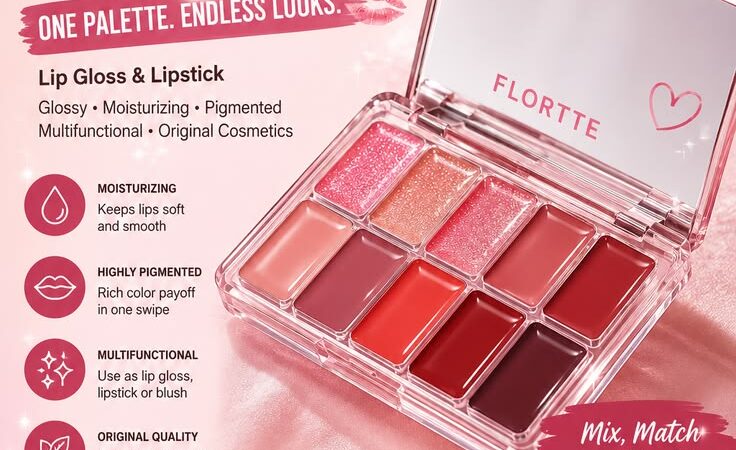 FLORTTE 10-Color Lip Palette π | Glossy & Moisturizing Lip Makeup