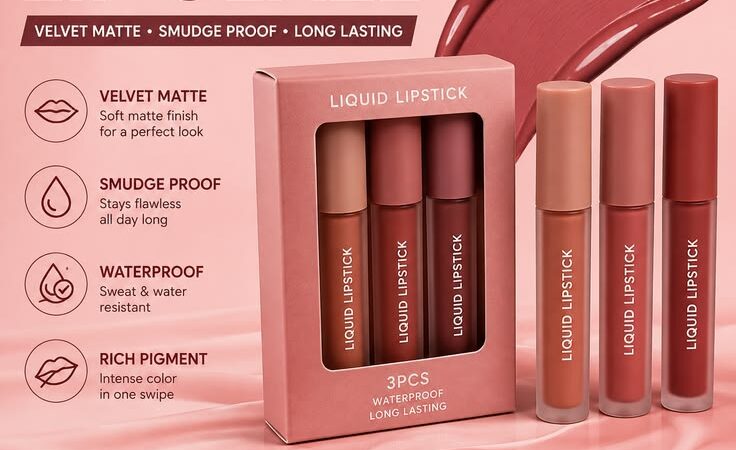 3PCS Velvet Matte Liquid Lipstick Set – Long Lasting, Smudge Proof & Waterproof