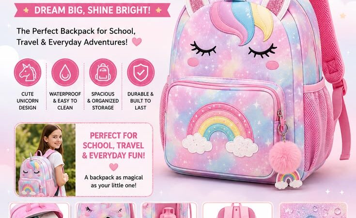 Unicorn Kids Backpack for Girls 🦄 | Waterproof School Bag with Rainbow Design | Cute Travel & Book