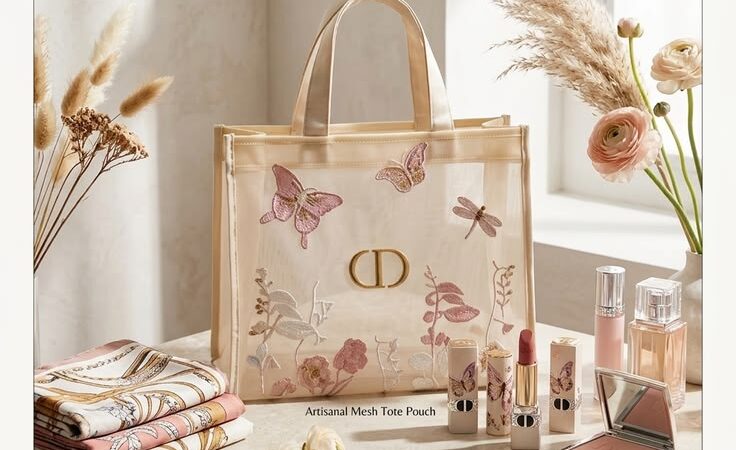 Christian Dior Luxury Designer Mesh Makeup Bag – Butterfly & Floral Print