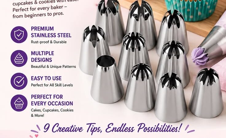 Decorate Like a Pro with This 9PCS Stainless Steel Piping Tips Set 🧁✨