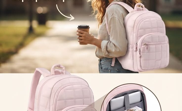 🌸 Cute & Capacious: The Perfect Quilted Laptop Backpack for College! 🌸
