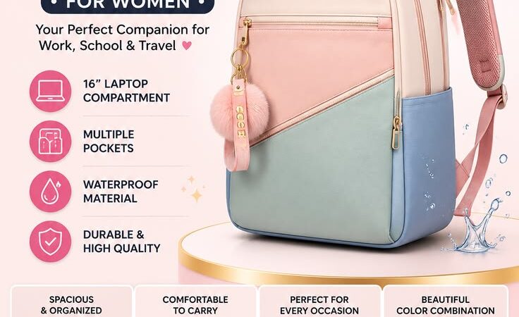Stylish Waterproof Laptop Backpack for Women | 16-Inch Multi-Pocket Bag