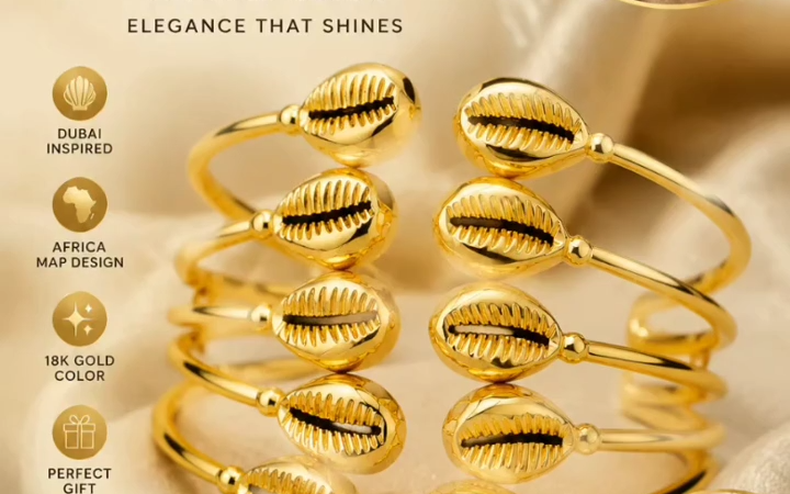 Dubai Inspired 18K Gold Color Shell Cuff Bracelet for Women