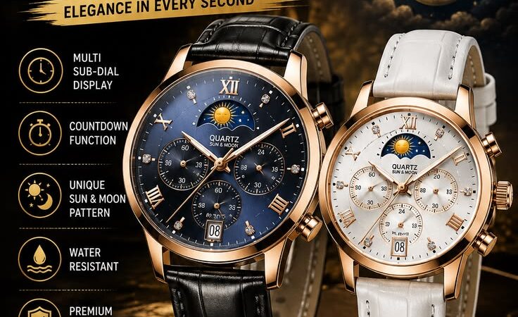 🌞 High Quality Sun & Moon Quartz Watch | Multifunction Fashion Watch for Men & Women